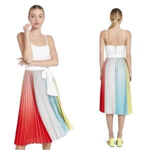 ALICE + OLIVIA Vivienne Midi Dress with Rainbow Pleated Skirt and Tank Top Sz 8